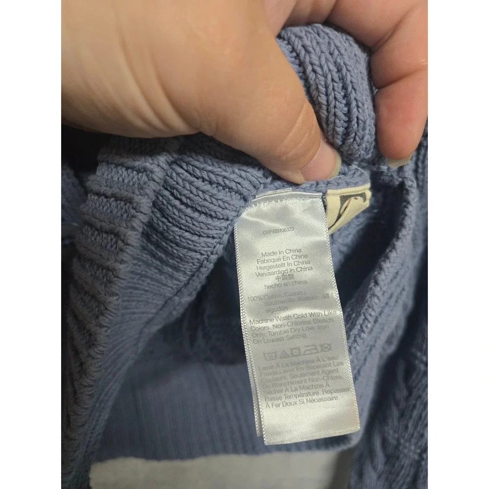 Madewell Blue Cable Knit Cropped Cardigan Sweater Cotton V-Neck CKF483106323 S